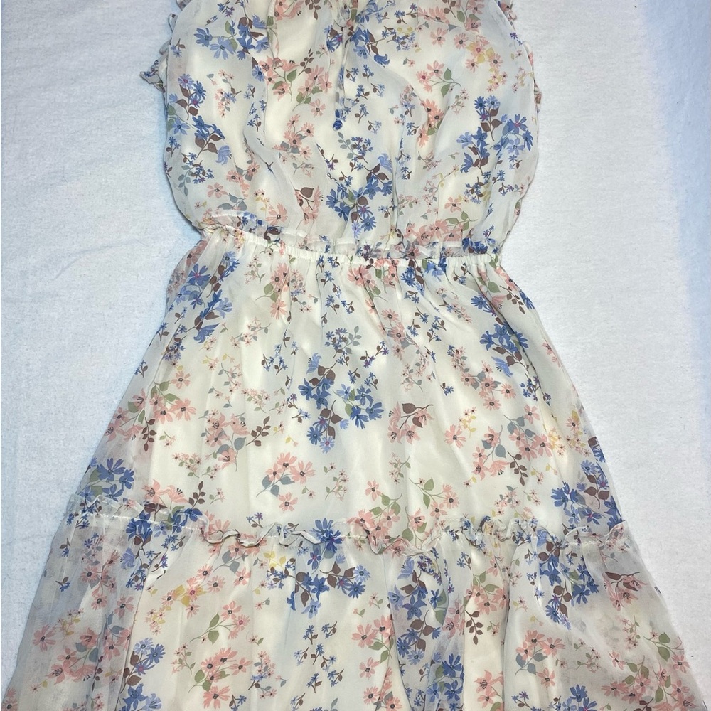 GYPSIES & Moondust Pastel Floral Ruffle Fit & Flare Mini Summer Dress Women’s XS